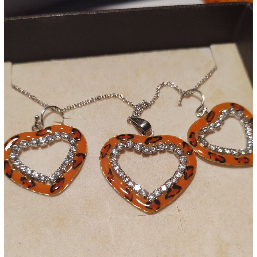 Women's Sterling Silver & Enamel Cubic Zirconia Earrings, Pendant & Necklace 15"